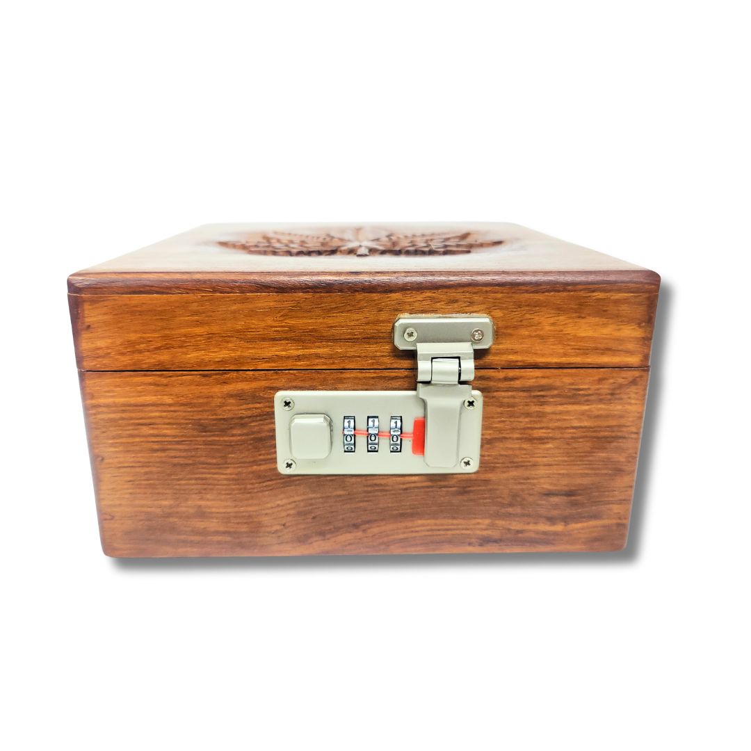 Buy Wooden Leaf Engraved Stashbox with Lock