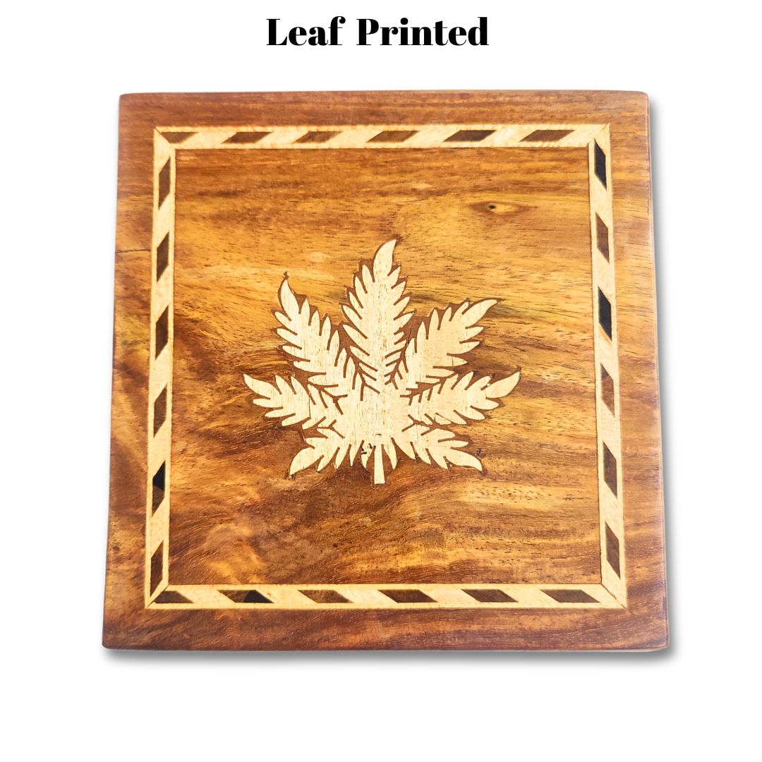 Wooden Leaf Printed Stashbox with Lock