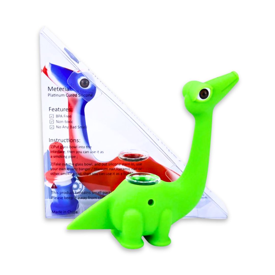 Silicone Dinosaur Bubbler Water Pipe with box

