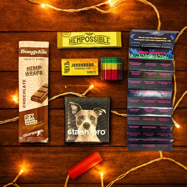 Roller's delight combo  on a wooden surface with string lights.