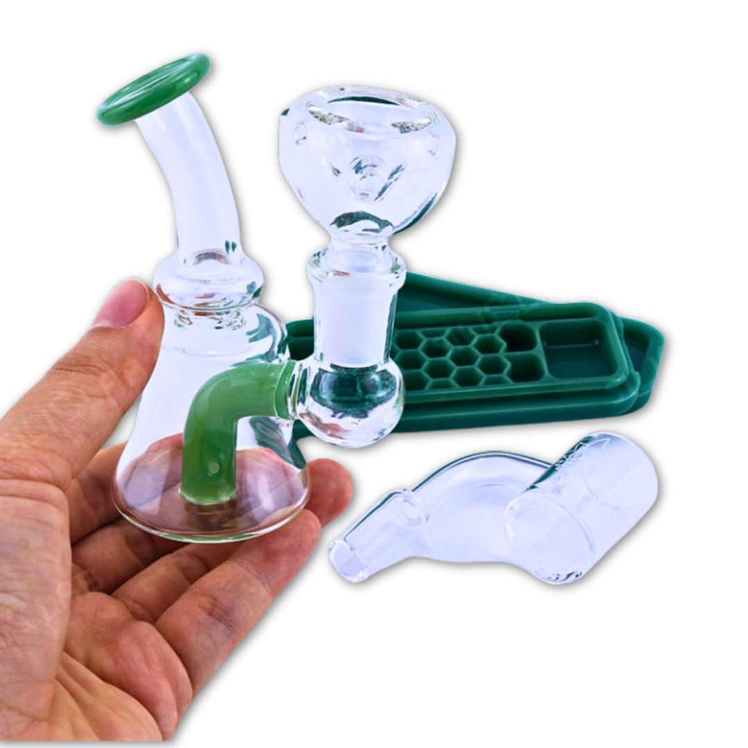 Travel Smoking Accessories Mini DAB Rig Glass Water Pipe Set

