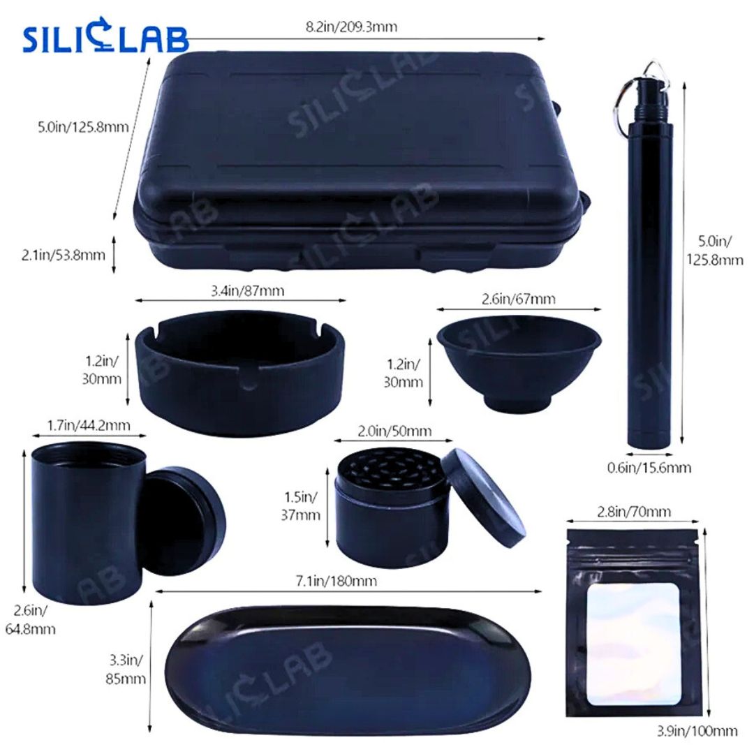 Dimensions of items in rolling kit for smokers

