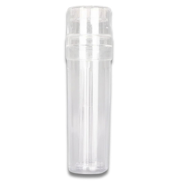 Clear plastic container grinder cone filler  on a white background