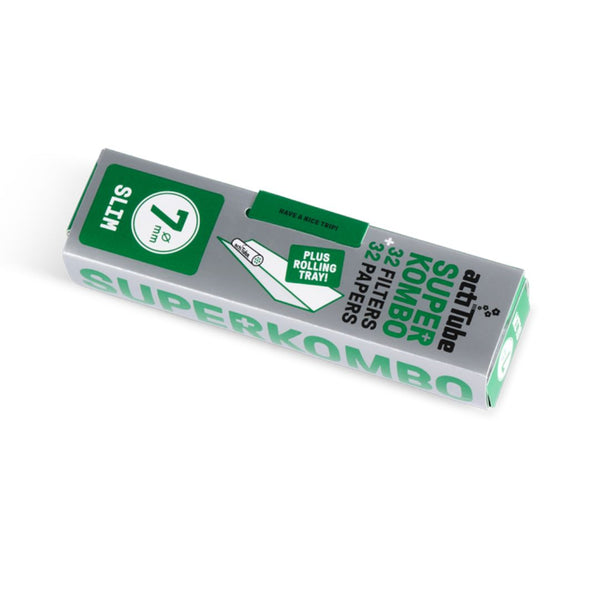 Actitube Superkombo filter paper box with green and gray design on a white background