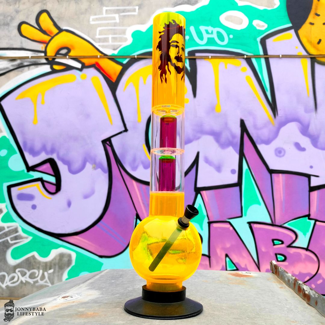 Amber Double Percolator Bong Acrylic - Bob Marley