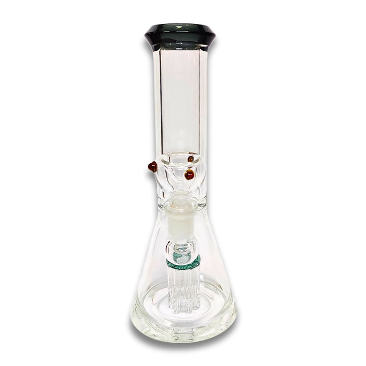 Clear glass Bong with black top on a white background
