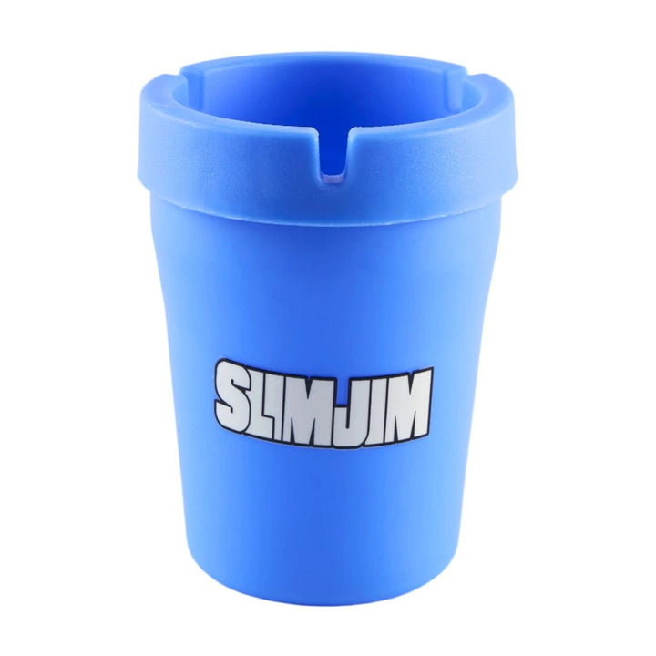 Blue Ashtray with 'SLIMJIM' branding on a white background