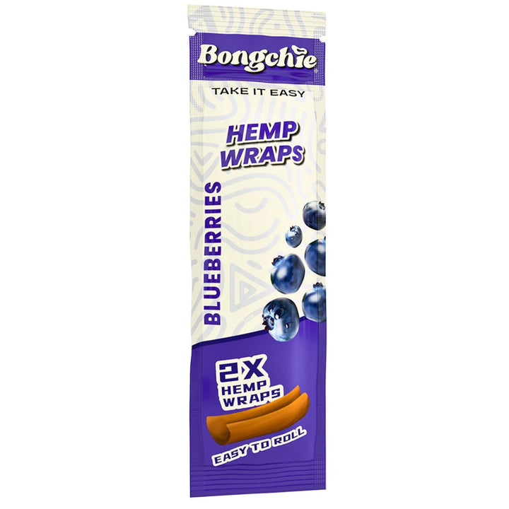Pack of Bongchic Hemp Wraps with blueberries on a white background