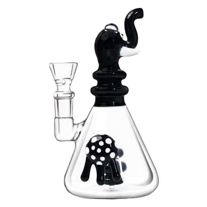 Glass water pipe with elephant design on a white background