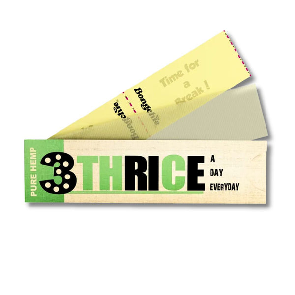 Rolling paper pack with '3 Thrice' branding on a white background