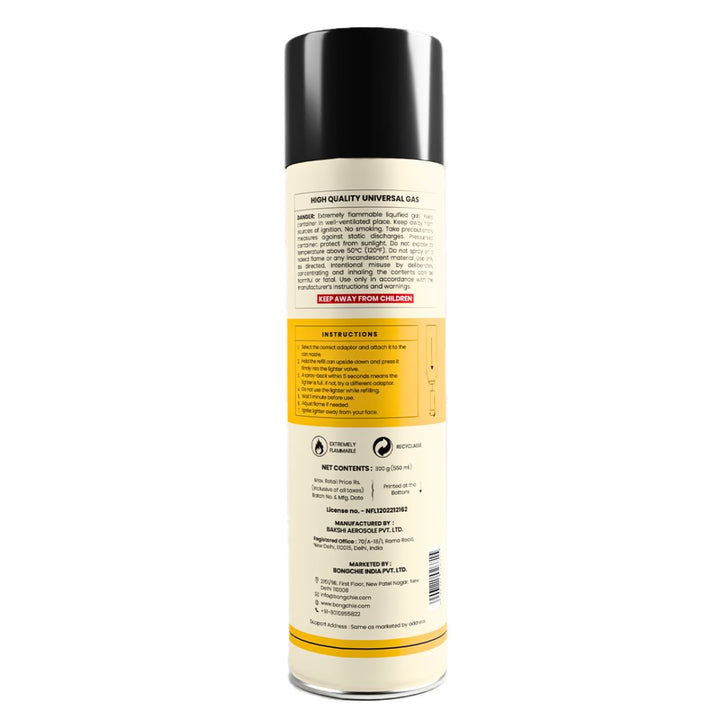 Spray can with black nozzle and label on a white background
