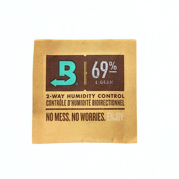 Boveda Brown humidity control pack with B logo and text on a white background