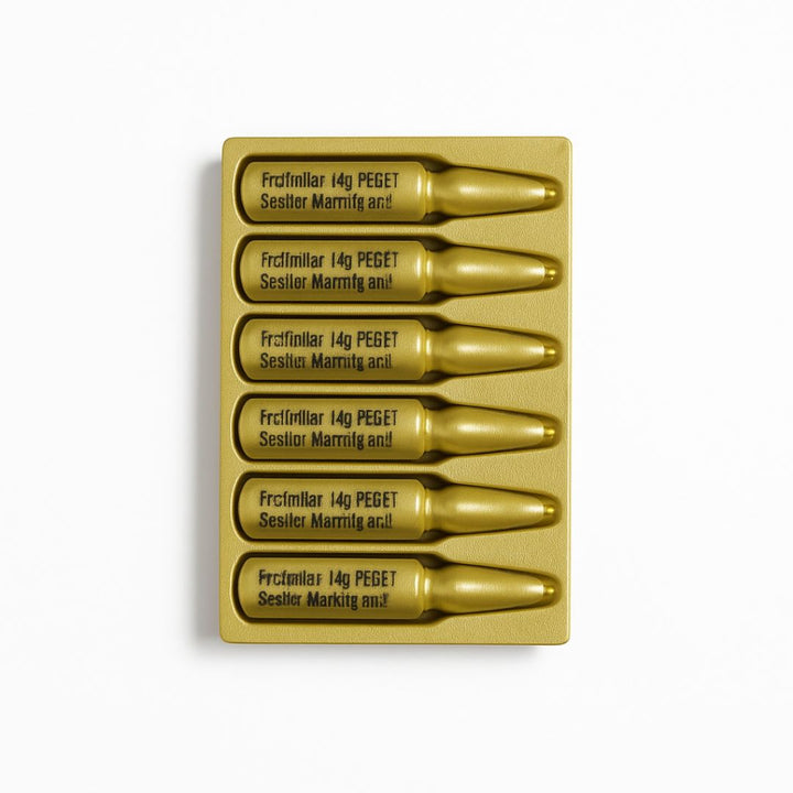 Gold-colored bullets with labels on a lighter on a white background