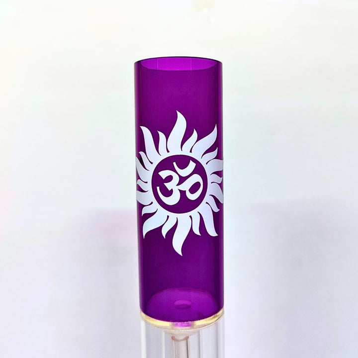 Purple Plastic bong with a white symbol on a light gray background