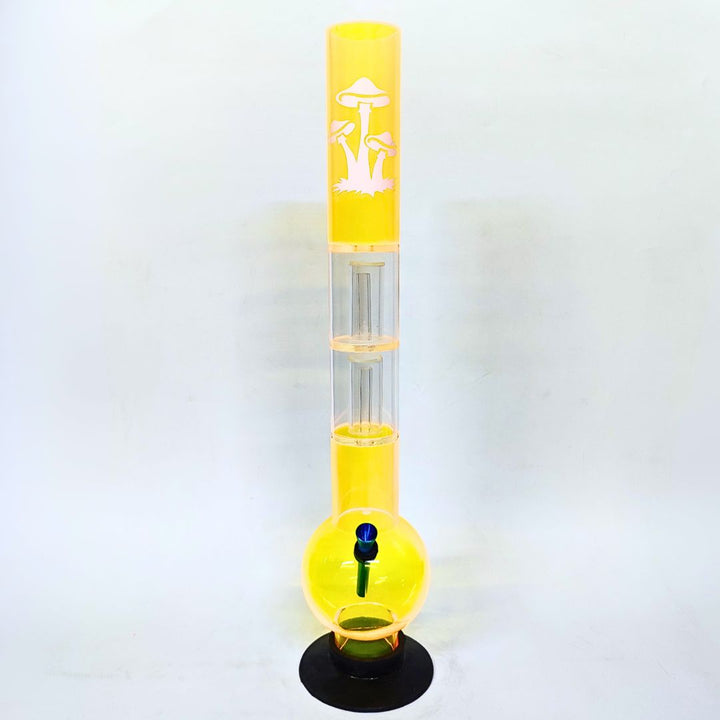 Yellow bottle bong with a black base on a white background