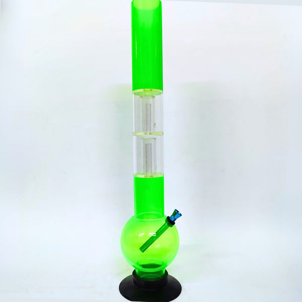 Green plastic  bong with a Percolator tube on a white background