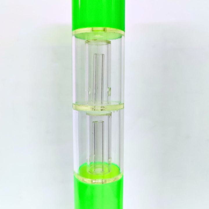 Green acrylic bong with a clear middle Percolator on a white background