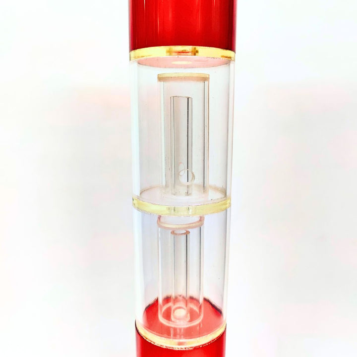 plastic bong bottl container with red top and bottom on a white background