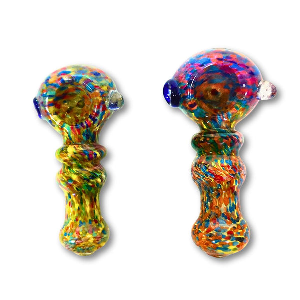 Two colorful glass pipes on a white background