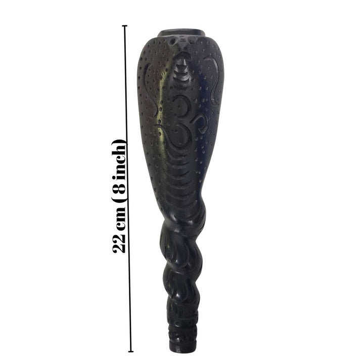 Decorative Chillum with intricate patterns and measurements on a white background