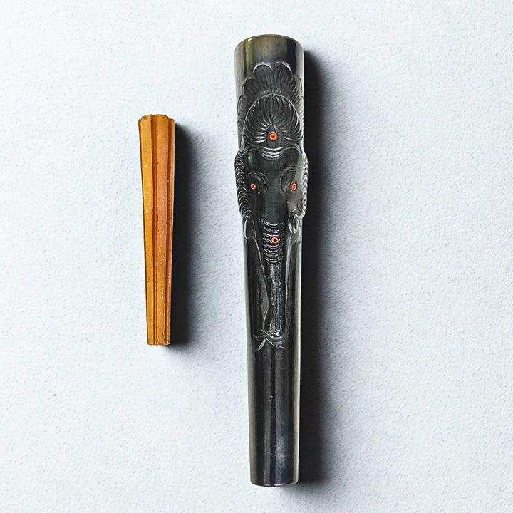 Ganesha black clay chillum pipe