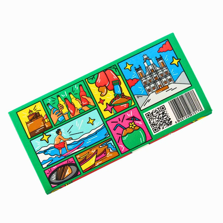 Colorful rolling paper packaging with illustrations and a QR code on a white background