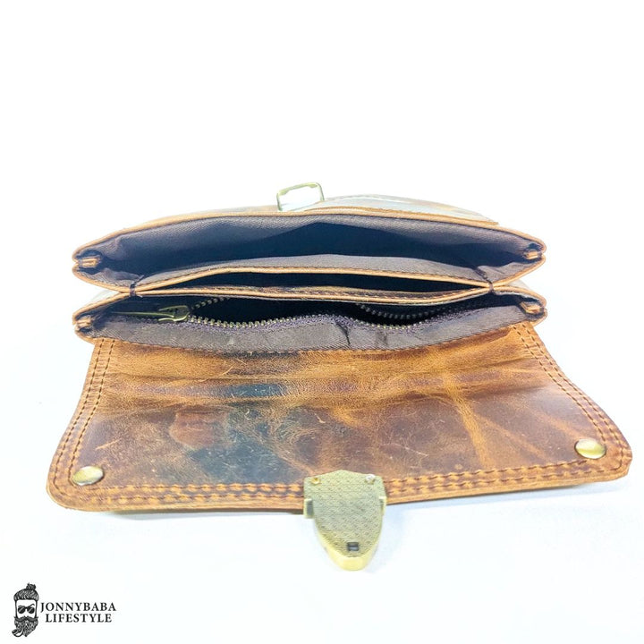 Premium leather smoking pouch with YKK zip with secure clasp