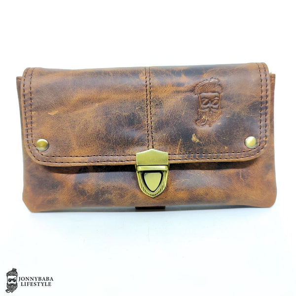 Vintage-style tobacco pouch made from real leather