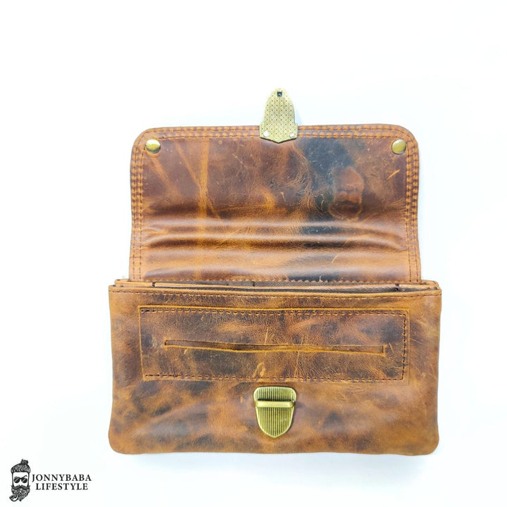 Compact leather pouch for rolling kit and smoking tools
