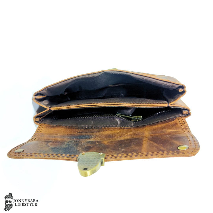 Stylish tobacco pouch with secure clasp and natural finish