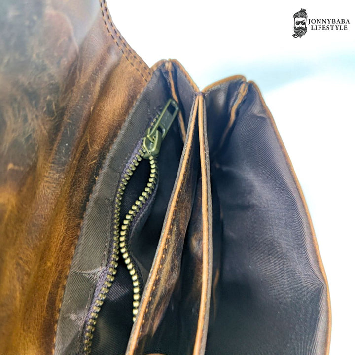 Classic brown leather pouch for tobacco and accessories