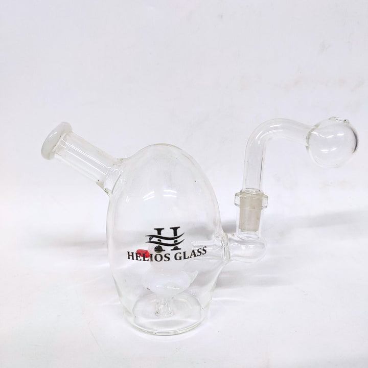 Glass smoking device with Helios Glass logo on a white background