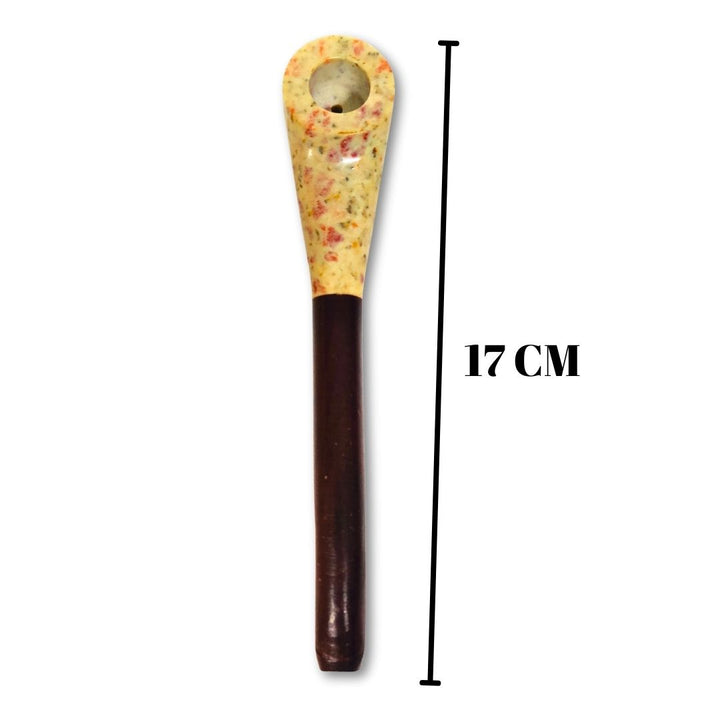 Decorative smoking pipe with a measurement label on a white background