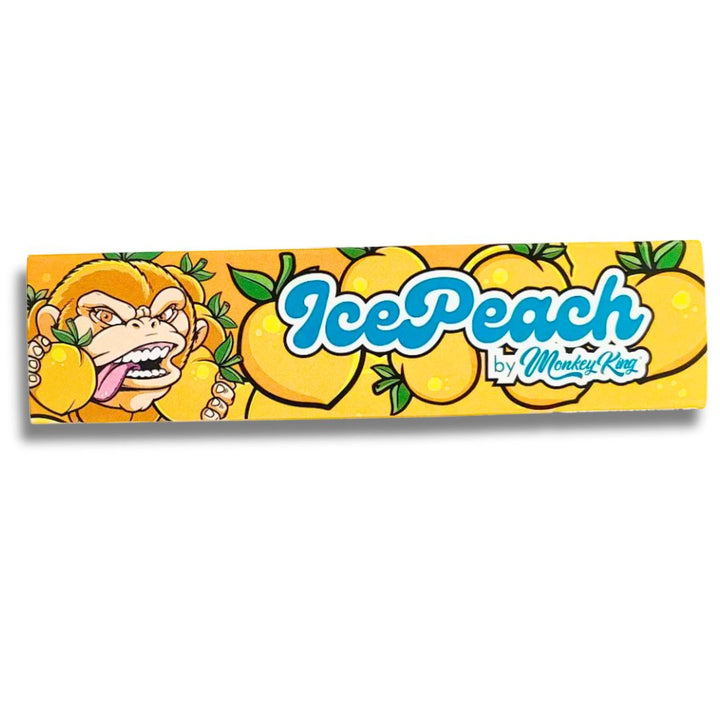 Ice Peach by Monkey King packaging with lemons and a monkey character on a yellow background