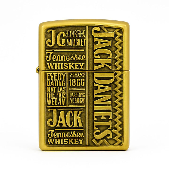 Gold lighter with Jack Daniel's branding on a white background