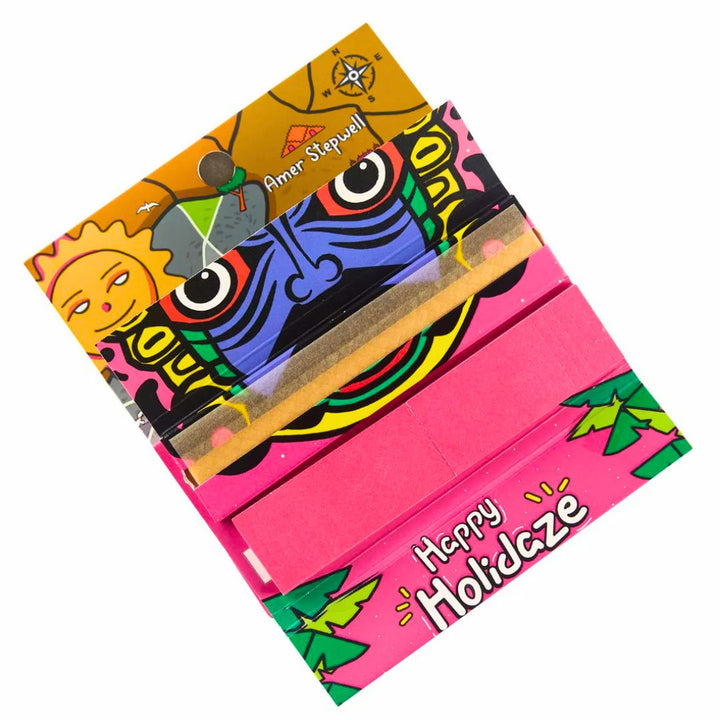Colorful smoking accessory with 'Happy Holidaze' text on a white background