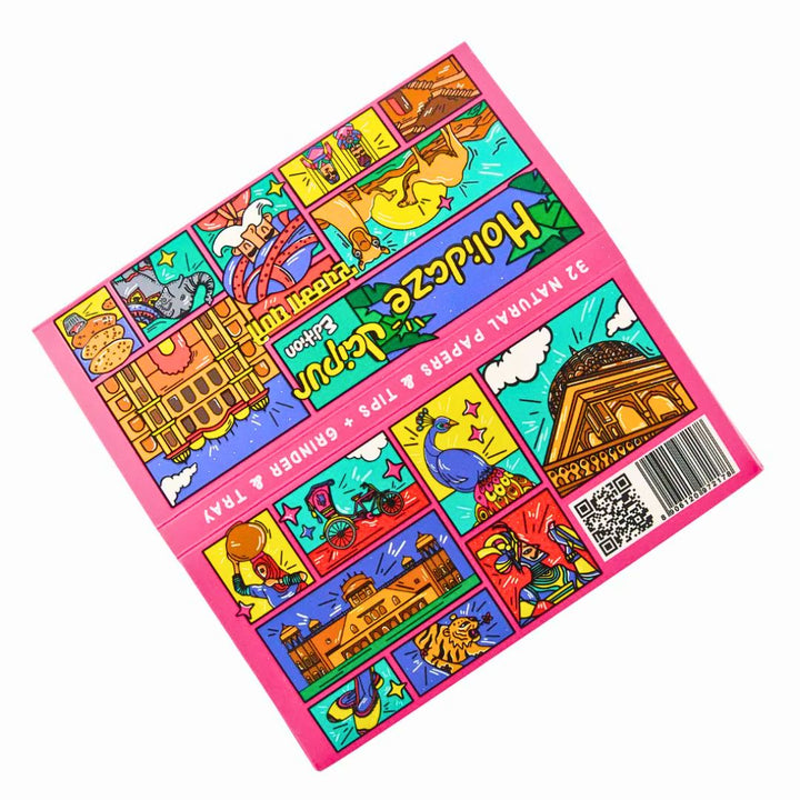 Colorful packaging of Holidaze Rolling paper with illustrations on a white background
