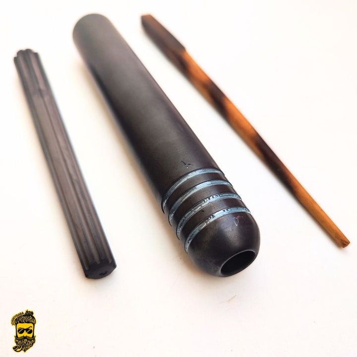 Kaio Italian chillum with blue strips and stone on a white background