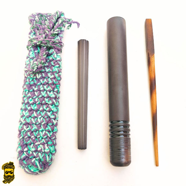 Kaio Italian Clay Chillum Mystic Roots with poker cleaning stick and cover on white background
