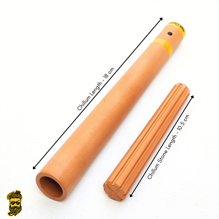Kaio Italian Chillum and chillum stone with measurements on a white background