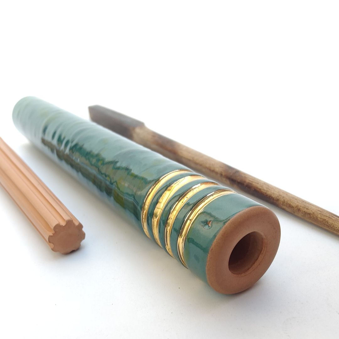 Italian clay chillum green and gold