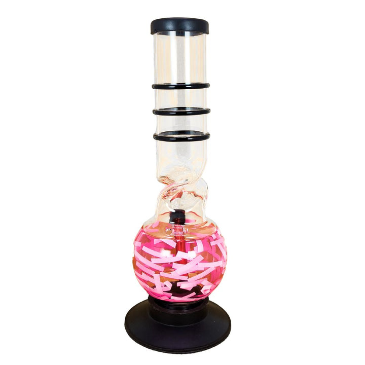 Clear and pink spiral bong on a white background
