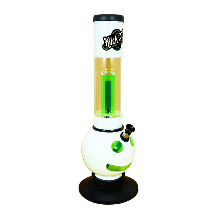 White and black Plastic bong with green accents on a white background