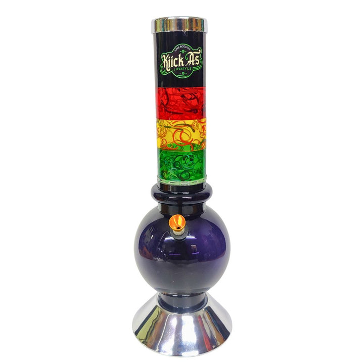 Colorful plastic bong with 'Klick As' branding on a white background