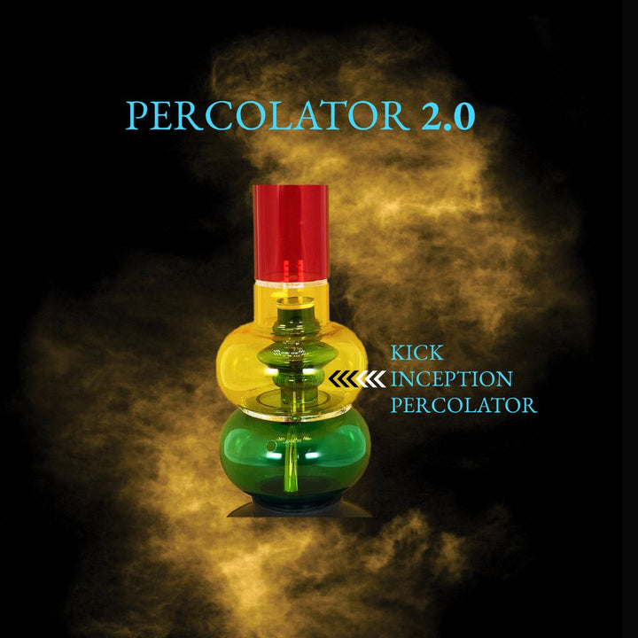 Colorful percolator with text 'Percolator 2.0' and 'Kick Inception Percolator' on a dark background