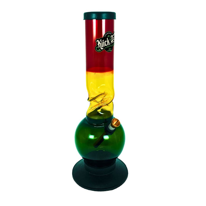 Bong smoking device with red, yellow, and green colors on a white background