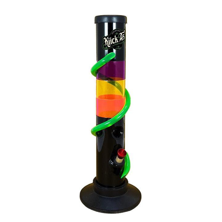 Colorful Plastic bong with a black base and vibrant interior on a white background