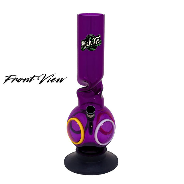 Purple acrylic bong with a logo on a white background
