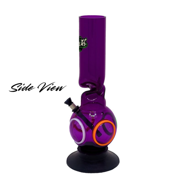 Purple Acrylic bong bottle with a logo on a white background