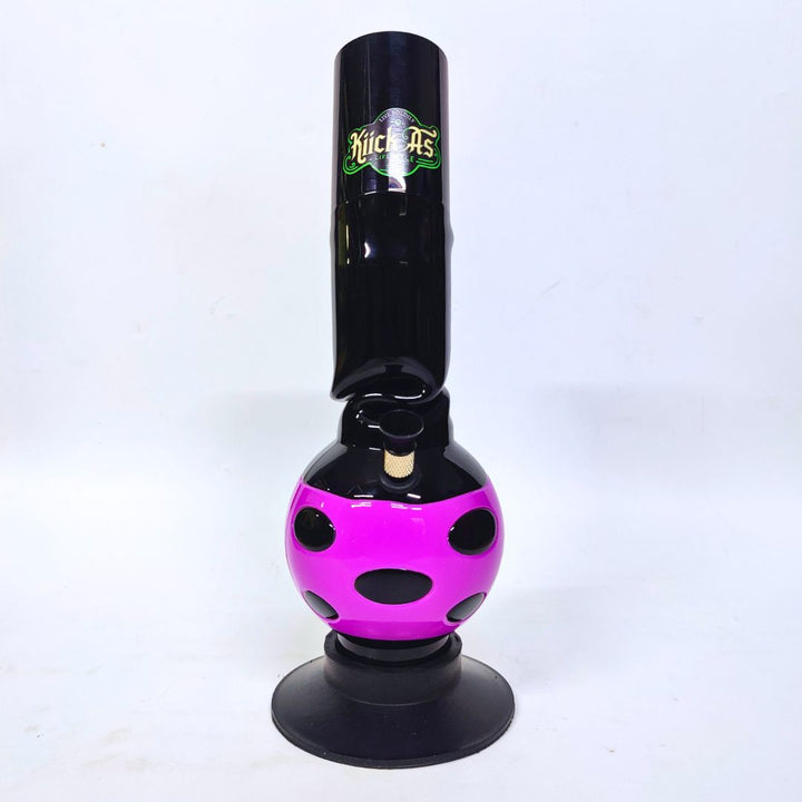 Black and pink bong with a logo on a white background